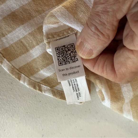 Universal Thread Linen Blend Shirt Tan & White Oversized Striped Women’s Size L - Picture 9 of 9